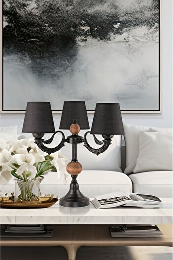 DEDE Black Black Triple Lampshade Table Lamp - With Hat