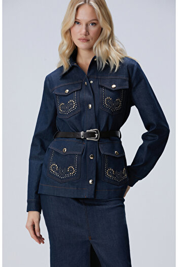 Network Koyu Indigo Mavi Denim Ceket