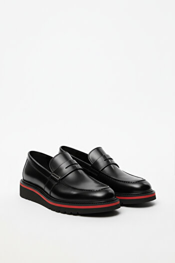 Deriderim Black Patent Leather Men's Shoes with Red Sole Detail
