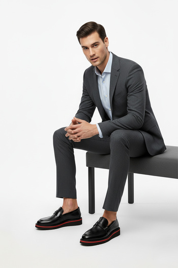 Deriderim Black Patent Leather Men's Shoes with Red Sole Detail