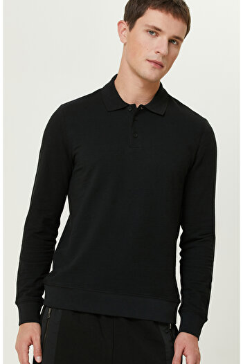 Network Siyah Polo Yaka SweaTshirt