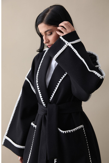 InStyle Παλτό Shepherd's Stitch Belted Black Stash