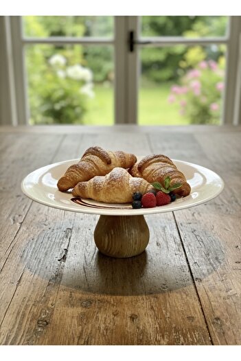 qtahya homes queen of kütahya Modern Porcelain - Presenter Serving Plate with Wooden Legs, Bowl