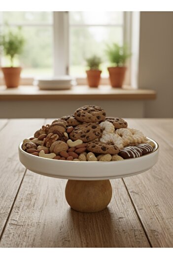 qtahya homes queen of kütahya Modern Porcelain - Presenter Serving Plate with Wooden Legs, Bowl