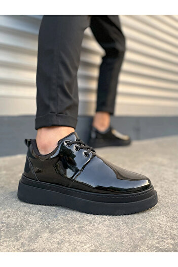Joy Ayakkabı Jyx03 Luxor Lace-Up Patent Leather Men's Casual Sports Classic Shoes Rst - Black