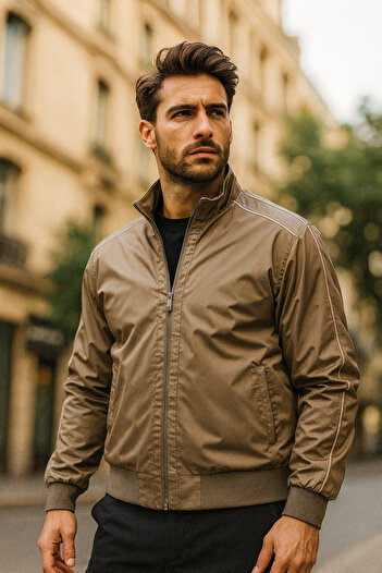 REMSA Men's Zippered Seasonal Jacket Camel Single Top Reu-9114
