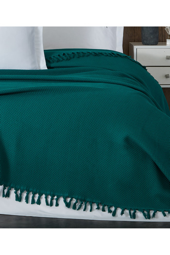 Calista home 100% Cotton Pique Summer/Winter Can Be Used in 4 Seasons Soft Waffle Honeycomb Pique Double Size Green