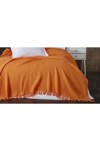 Calista home 100% Cotton Pique Summer/Winter Can Be Used in 4 Seasons Soft Waffle Honeycomb Pique Double Size Orange