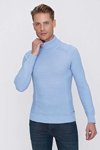 Efor TR 847 Slim Fit Mavi Klasik Triko