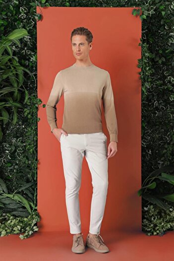 Efor Slim Fit Degrade Desen Bisiklet Yaka Bej Triko Tr 866