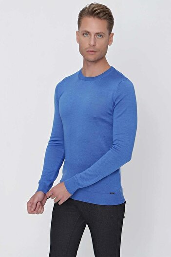 Efor TR 840 Slim Fit Mavi Klasik Triko