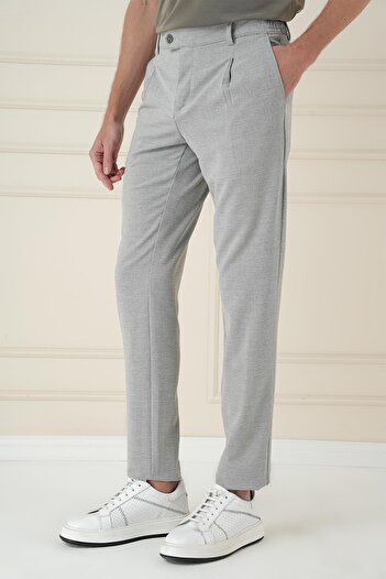 Efor Comfort Fit Gofre Dokulu Beli Lastikli Pileli Gri Jogger Pantolon P 1174