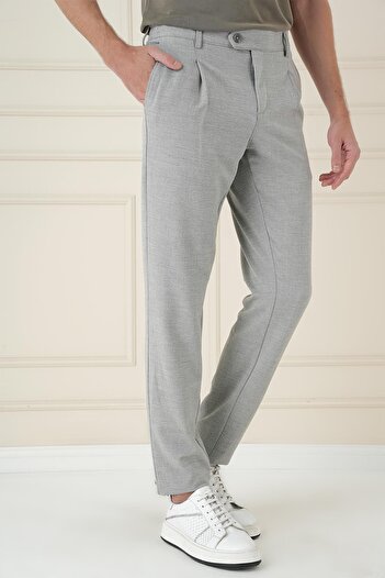 Efor Comfort Fit Gofre Dokulu Beli Lastikli Pileli Gri Jogger Pantolon P 1174