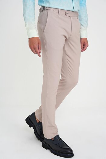 Efor Comfort Fit Beli Lastikli Yandan Tokalı Esnek Bej Jogger Pantolon P 1178