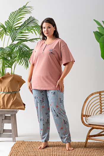 nisaNCa 100% Cotton Large Size Short Sleeve Women's Pajamas Set