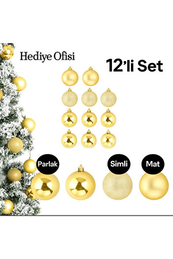hediyeofisi 12-Piece Gold Color 3 cm Christmas Tree Ornament Ball Set - Shiny Mini Christmas Balls-Christmas Balls