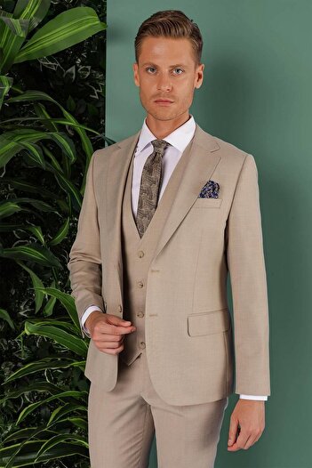 Efor TK 871 Slim Fit Bej Klasik Takım Elbise