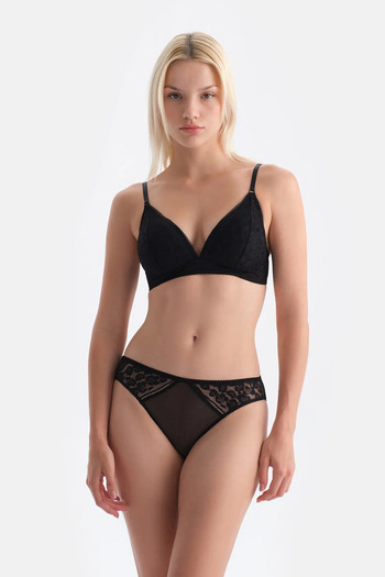 Eros Black Tulle Detailed Lace Brief Panties