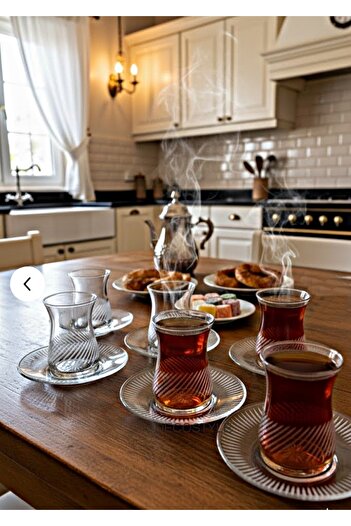 DECOSTYLE İrem Kesme Dekorlu Bulaşık Makinesinde Kullanıma  Uygun 12 Parça Çay Seti