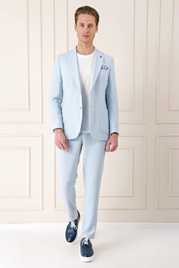 Efor Comfort Fit Çift Yırtmaç Balıksırtı Dokuma Pamuk Casual Mavi Ceket C 672