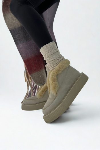 inizio Γυναικείες Μπότες Beige Suede Shearling V4266