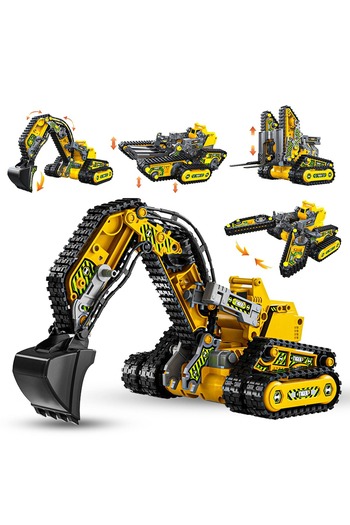 Timebox 4 in 1 Electric Construction Excavator Set with Remote Control – Transformable STEM Toy to Assemble