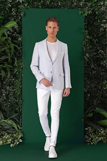 Efor Comfort Fit Çift Yırtmaç %100 Keten Casual Mavi Ceket C 668