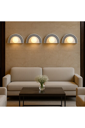 VENON Half Moon White Black Striped Wall Lamp Stainless Metal Sconce 15 cm Globe Glass Hotel Lighting