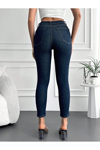 By Caspita Fashion Жіночі джинси з високою талією, облягаючі, темно-сині, з вузькими штанинами, з еластичним матеріалом