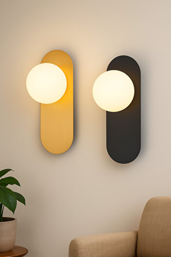 VENON 2Nd Set Ellipse Metal Sconce Glop with White Glass - 1 Antique Piece and 1 Black Concept Product -