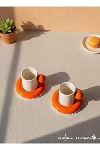seda seramik Handmade Colored Dragee Series 4-Piece Coffee Cup Set for 2 People