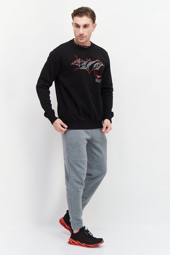 Batman Men Crew Neck Brand Logo Long Sleeves Sweatshirt, Black
