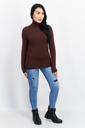 Esprit Women Turtle Neck Knitted Sweaters, Dark Brown