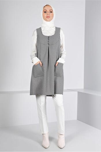 Alvina Houndstooth Patterned Buttoned Gilet 43431