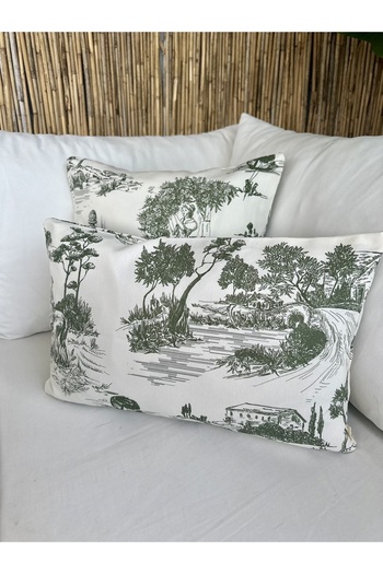 Decamor home Vintage Patterned Ecru Green Throw Pillow Cover 1 Piece