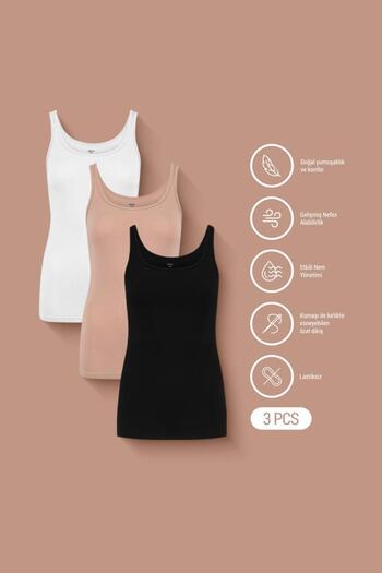 AUW Basic Women's Deep Neck Tank Top Modal Cotton 3-Piece - Softfit