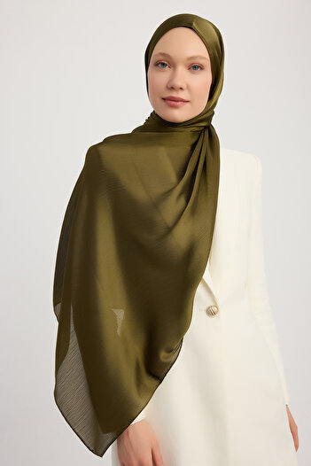 Şaless Janjanli Hijab Crinkle Evening Dress Shawl - Khaki 70X190Cm