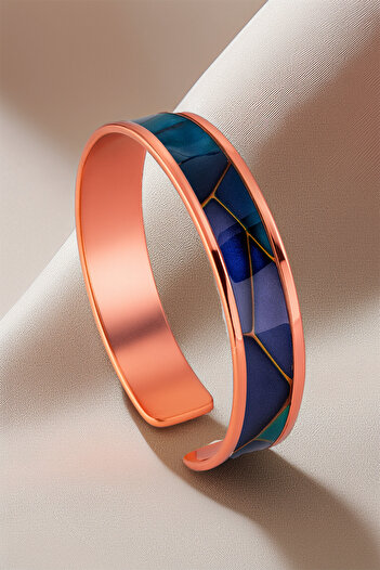 OSMANLI GÜMÜŞ Women's Copper Bracelet Ring Set - Diana Model Special Edition Metal Box and Quartz Stone