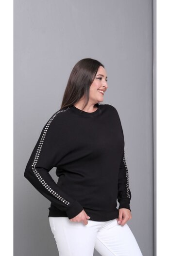 Esina Women's Crystal Fabric Sweatshirt with Staple Detail