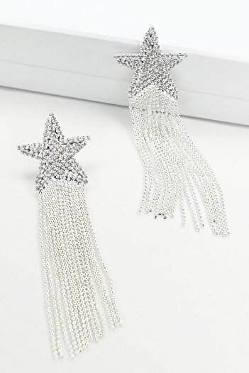 New Obsessions Silver STar EarrinGs - Stone DeTailed