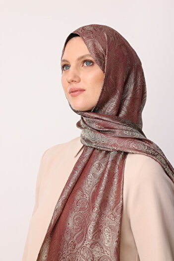 Mooncorn Moren Desen Shine Line Şal Mürdüm-Somon