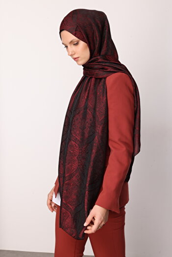 Mooncorn Black-Burgundy Désol Pattern Shine Line Shawl