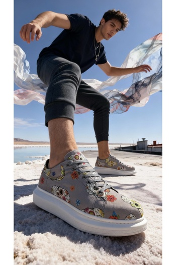 Knack High Sole Colorful Printed Casual Shoes 046 Gray