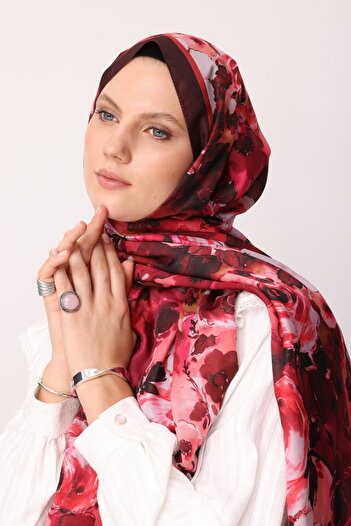 Mooncorn Burgundy Rossel Pattern Cotton Shawl