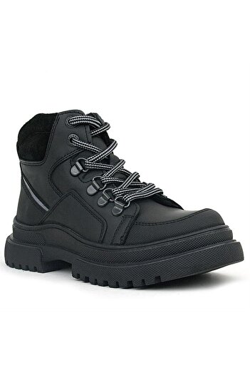 Rakerplus Black Genuine Leather - Children's Boots with Zipper and Laces
