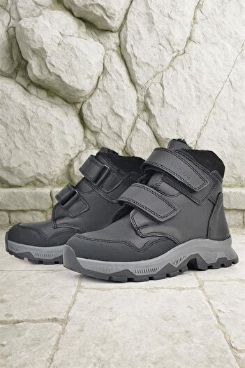 Rakerplus Trekking Γνήσιο Δερμάτινο Μαύρο Δέρμα Velcro Αγόρια Μποτάκια