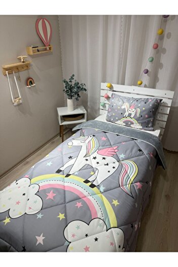 yok yok evim eve dair her şey Σετ ύπνου μονό πάπλωμα Welsoft Fluffy διπλής όψης με σχέδιο Μονόκερος