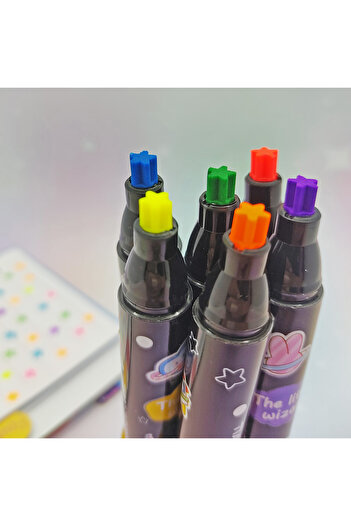 Limmy Colorful Star Printed 6-piece Sequin Stamp and Highlighter Magician Pen Set