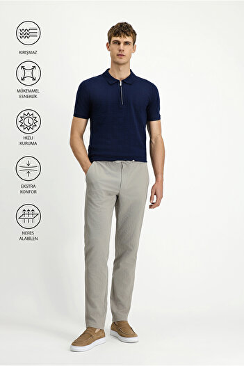 Kiğılı Techno-Line Regular Fit Elastic Waist Drawstring Seersucker Classic Fabric Trousers