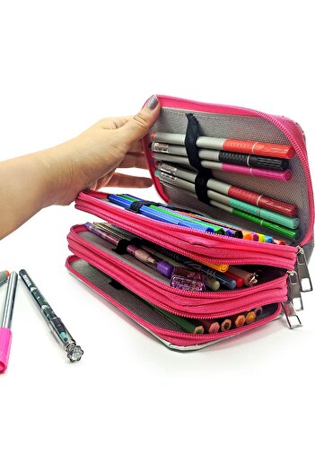 Limmy Kalem Kutusu Black Pink Blink Organizer Kalemkutu Vegan Deri Üç Bölmeli Kalemlik